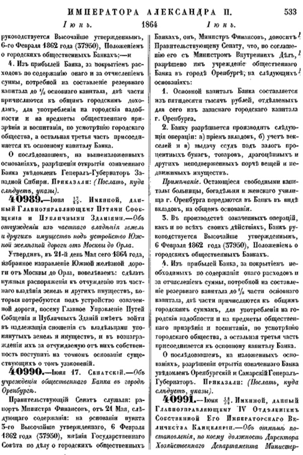 Decree on the establishment of the public bank in Orenburg